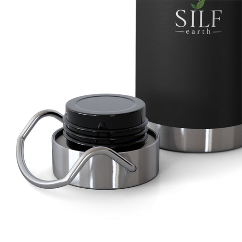 22oz Copper Vacuum Insulated Bottle — Sleek Matte Black Travel Thermos with SILF Fleur Logo