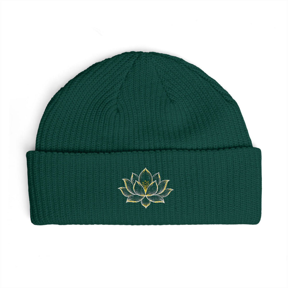 Lotus Serenity Embroidered Cuff Beanie