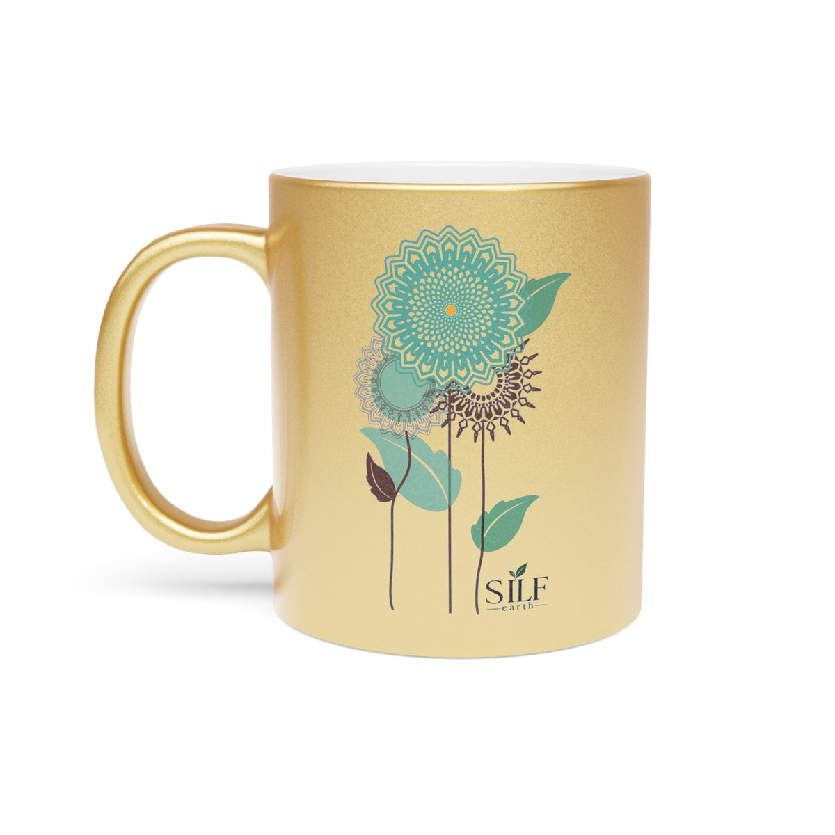 Gold Metallic Mug — Teal Mandala Floral Design