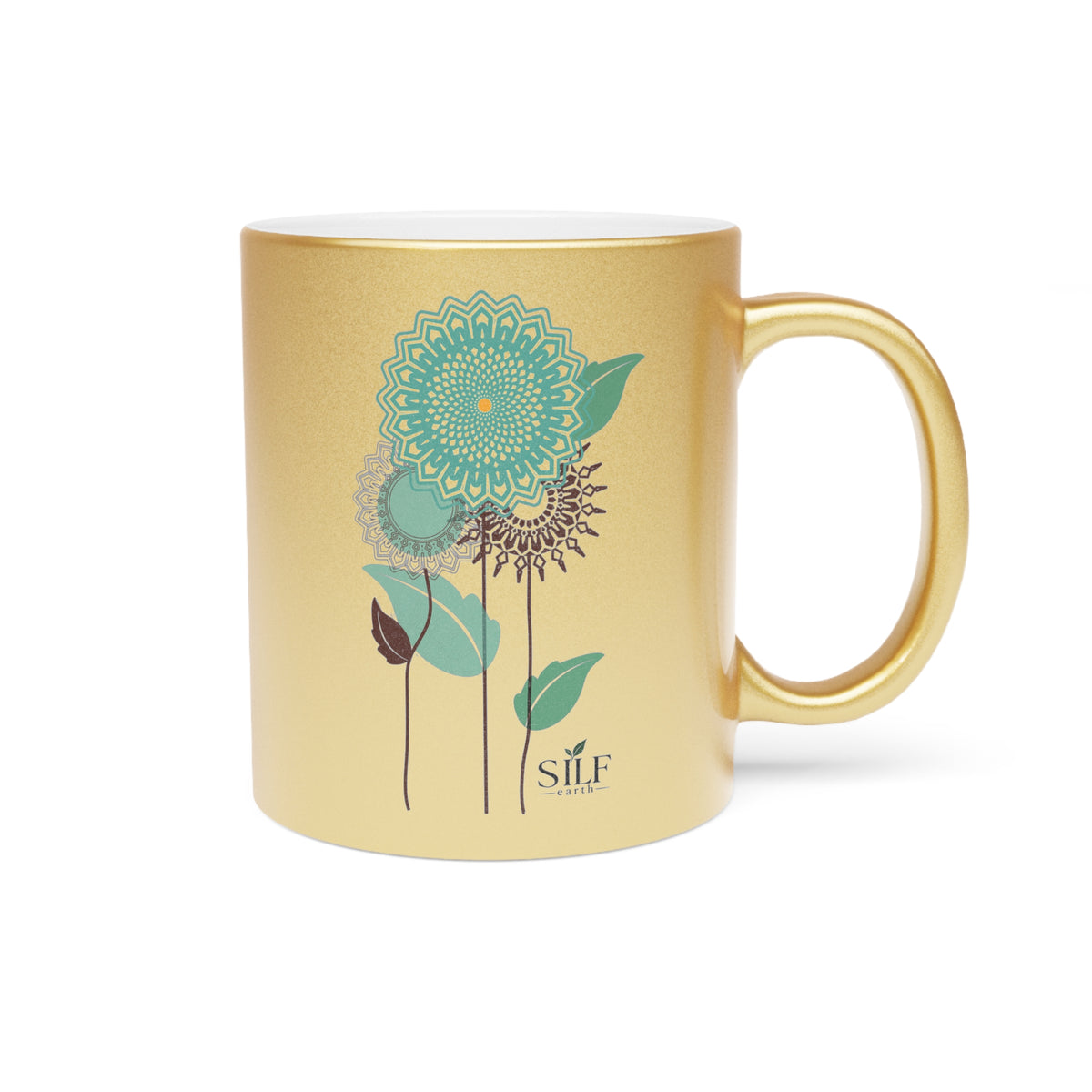 Gold Metallic Mug — Teal Mandala Floral Design