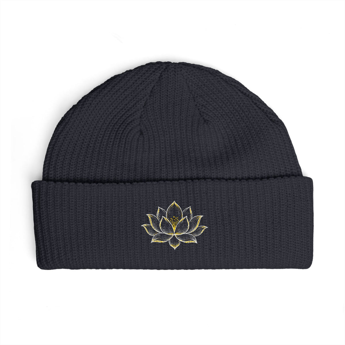 Lotus Serenity Embroidered Cuff Beanie