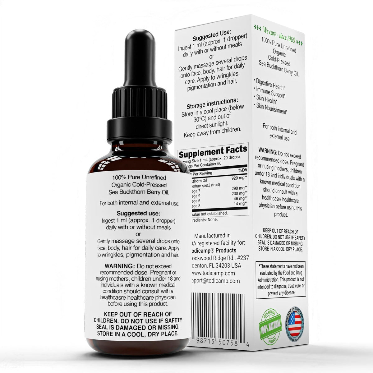 Organic Cold-Pressed Sea Buckthorn Berry Oil | 1 fl oz