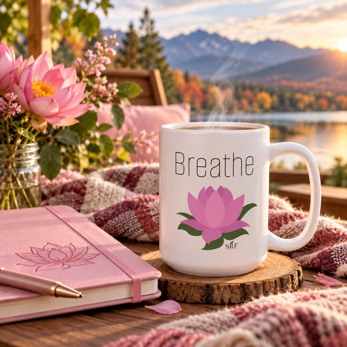 Breathe Lotus Ceramic Mug – 15 oz