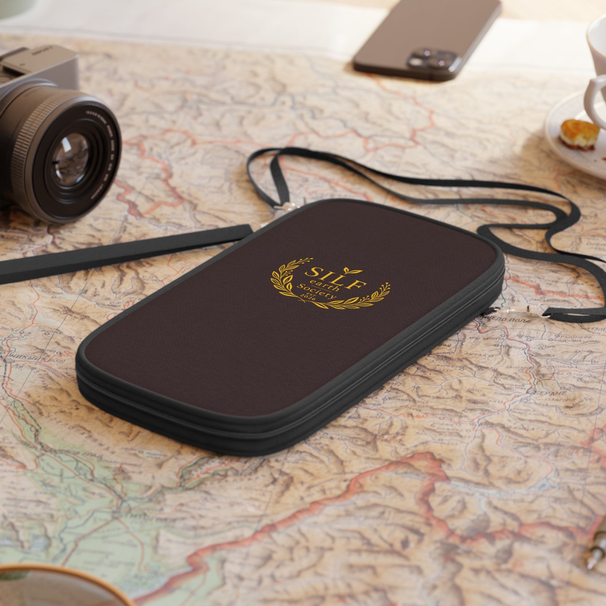 Travel Passport Holder with Gold Laurel Crest