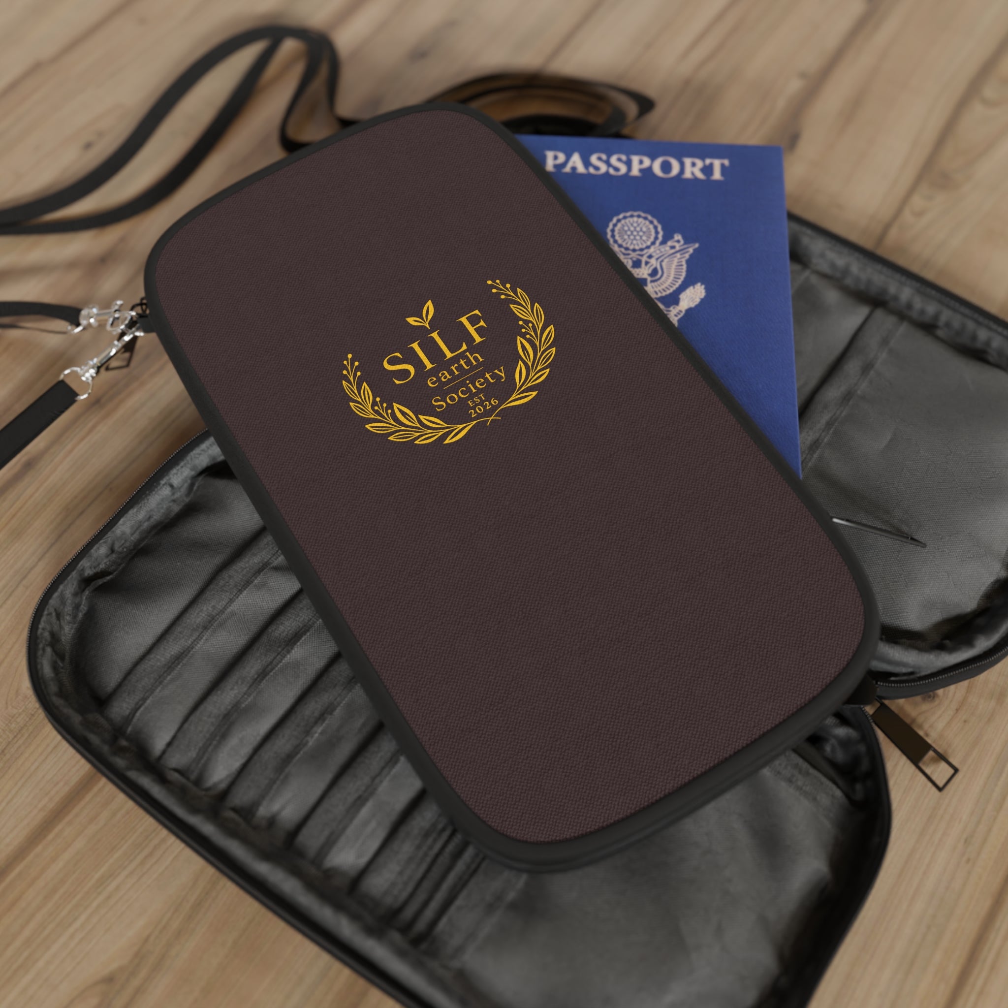 Travel Passport Holder with Gold Laurel Crest